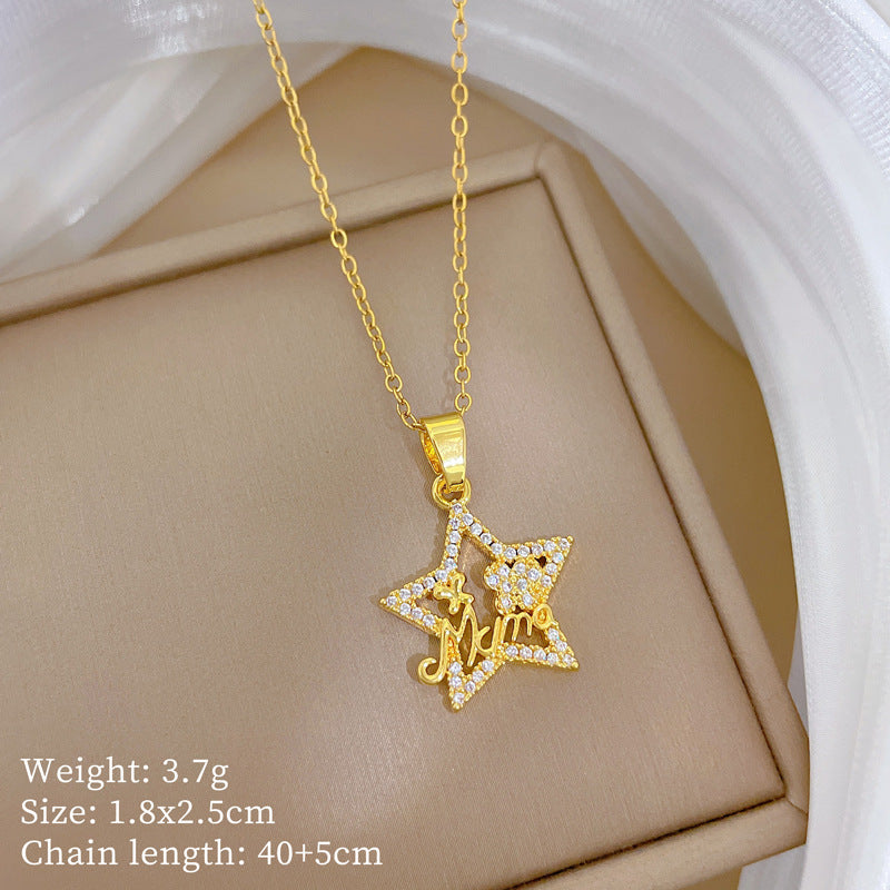 Copper Micro-Inlaid Heart Fashion Gorgeous Full Diamond Necklace Women’S Versatile Clavicle Chain Titanium Steel