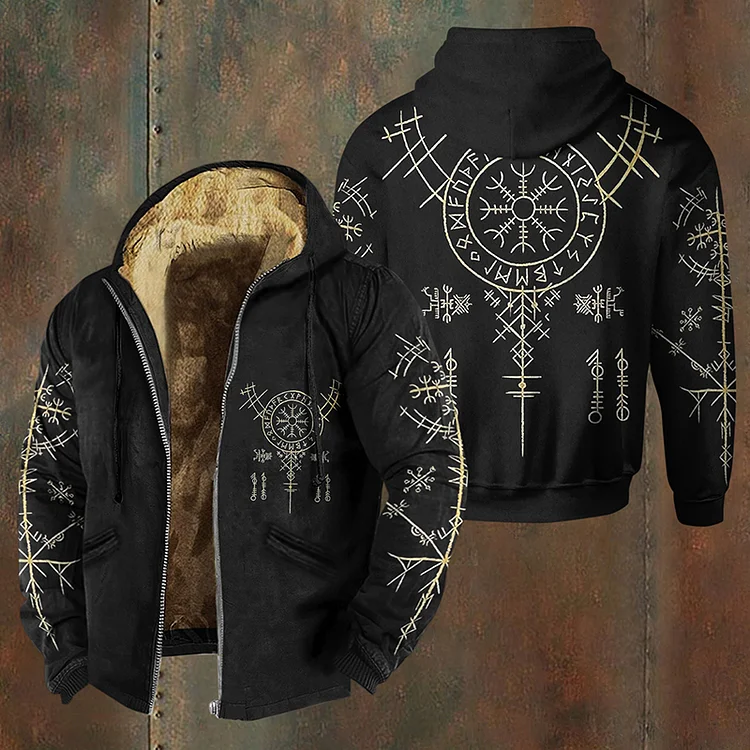 Men's Vikings Graphic Print Vintage Hooded Jacket