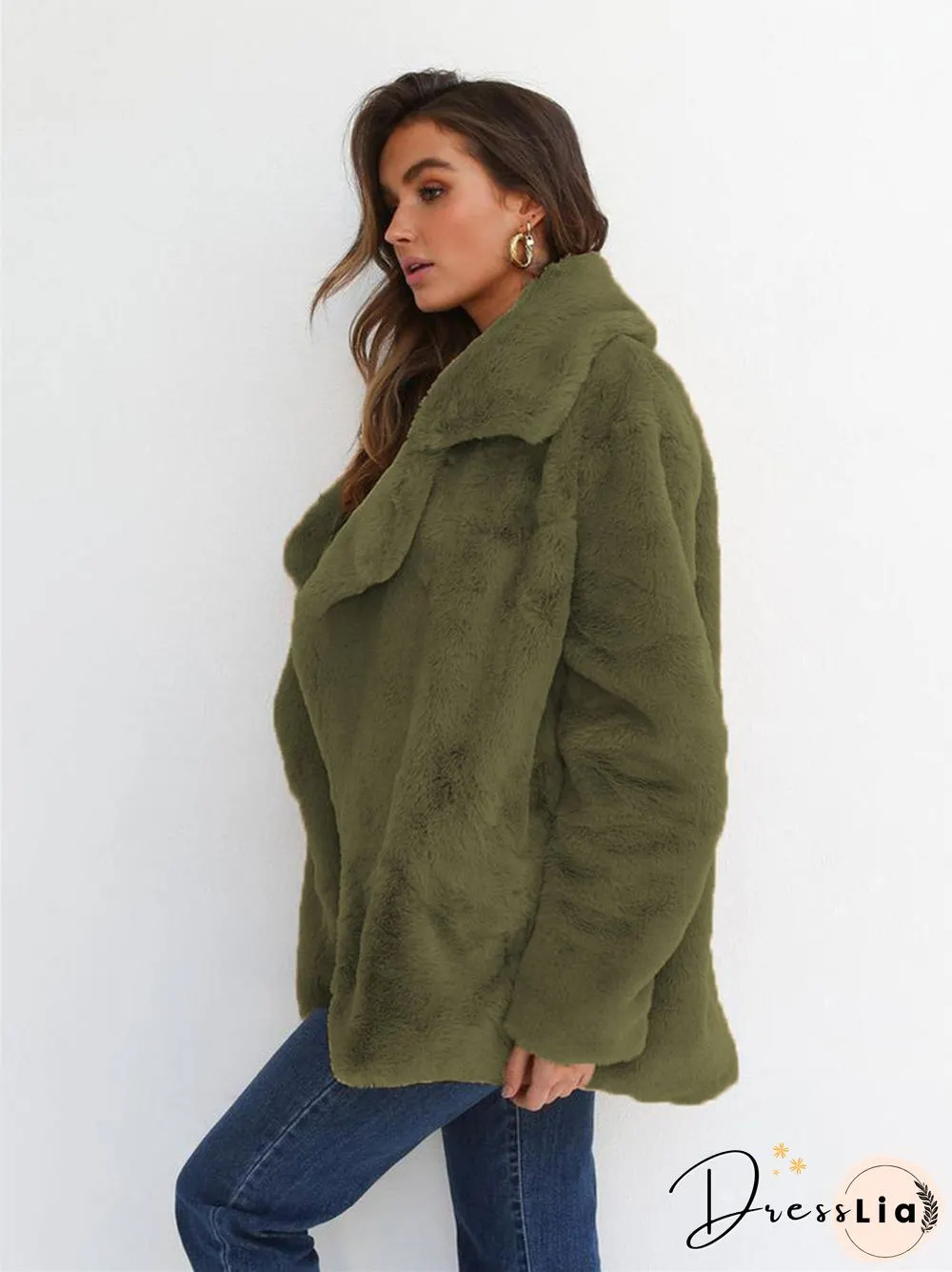 Fashion Solid Color Sexy Plush Lapel Coat