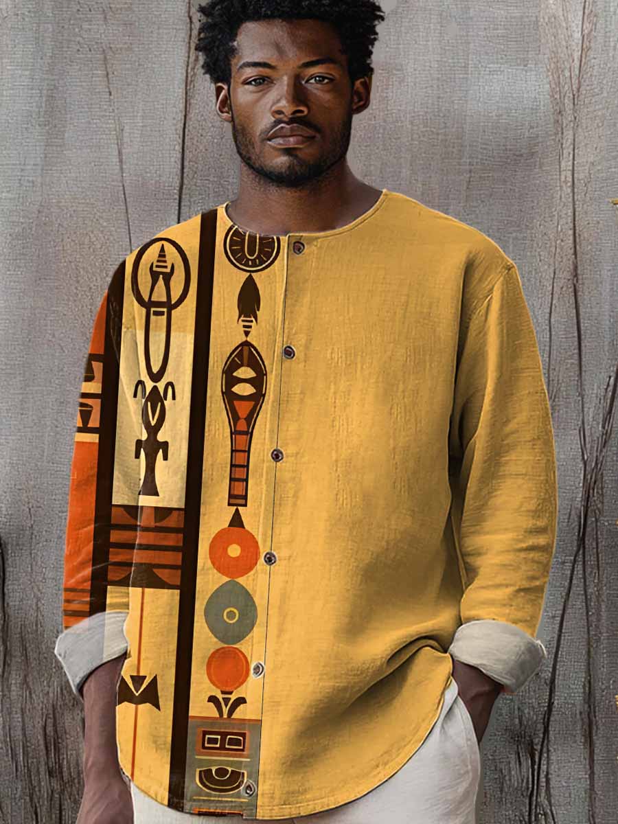 Vintage African Art Patterns Vintage Print Casual 100% Cotton Shirt
