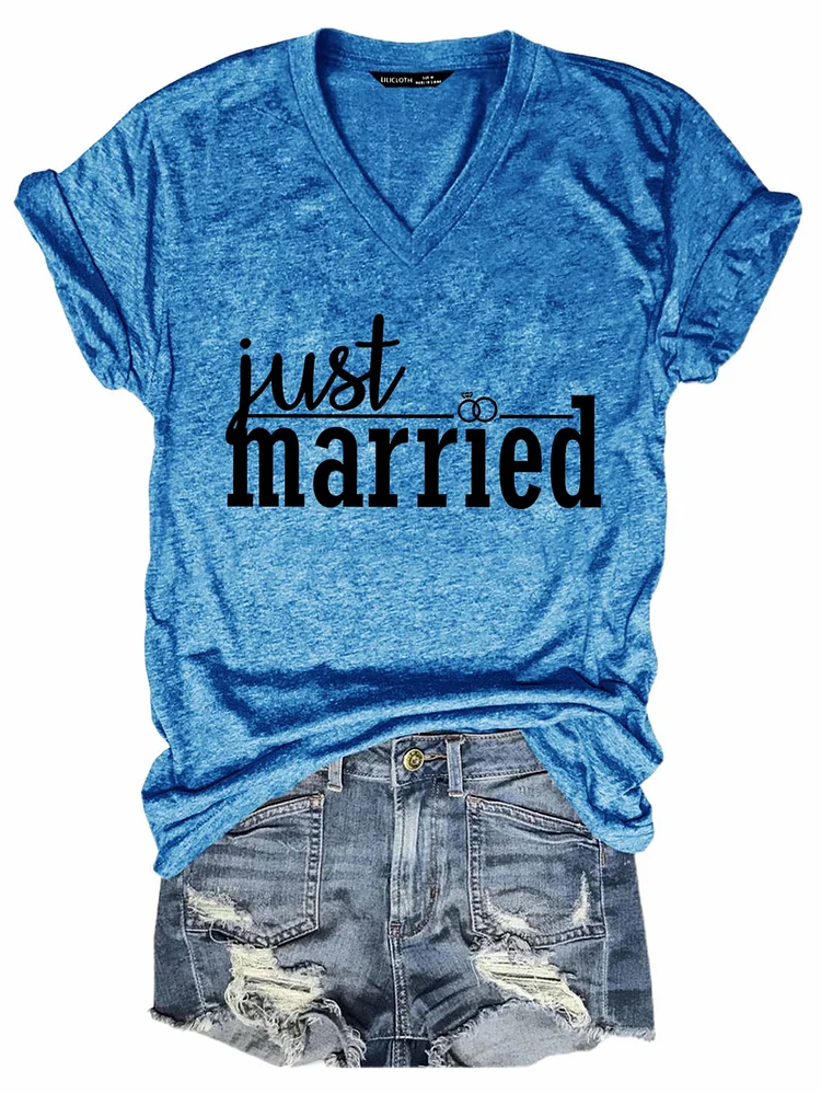 Bestdealfriday Just Married V Neck T-Shirt