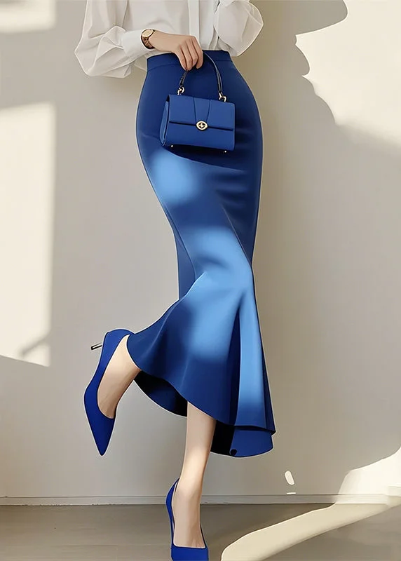 New Blue Solid High Waist Cotton Fishtail Skirt Spring