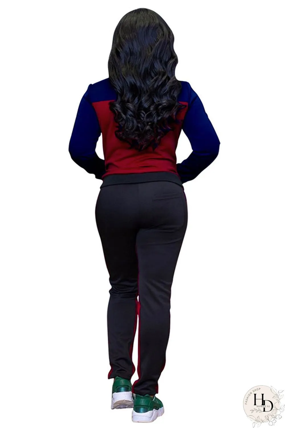 Red Elastic Fly Mid Patchwork pencil Pants Two-piece suit