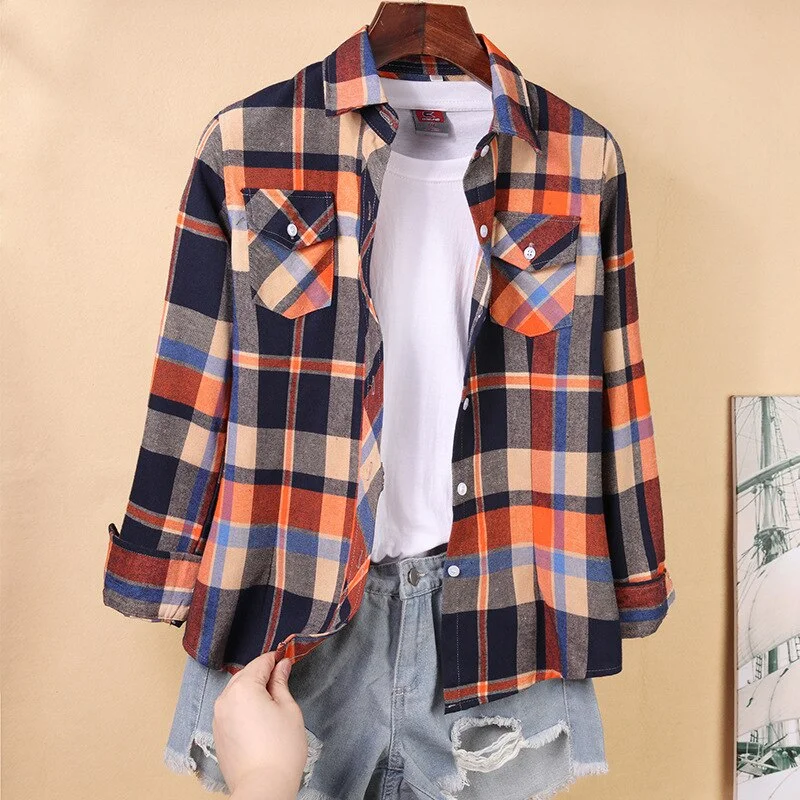 Women Blouses Shirts Tunic Womens Tops And Blouses 2020 Womenswear Long Sleeve Clothing Button Up Down Plaid Good Quality New