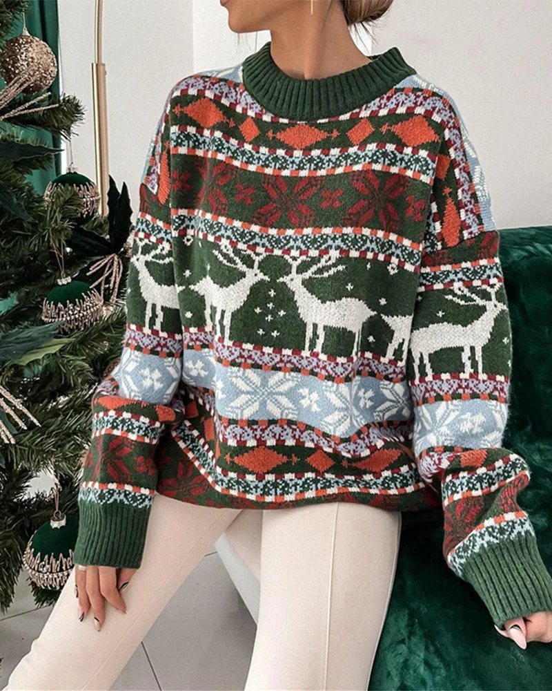 Christmas Elk-Themed Jacquard Sweater