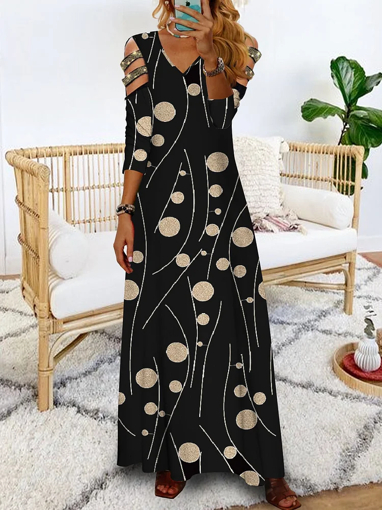 Women Polka Dots Casual Autumn V Neck Natural Daily Loose Regular Size Dresses