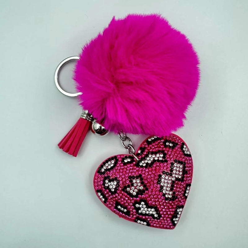 6 Pieces Sweet Korean Style Heart Shape Plush Rhinestones Unisex Keychain