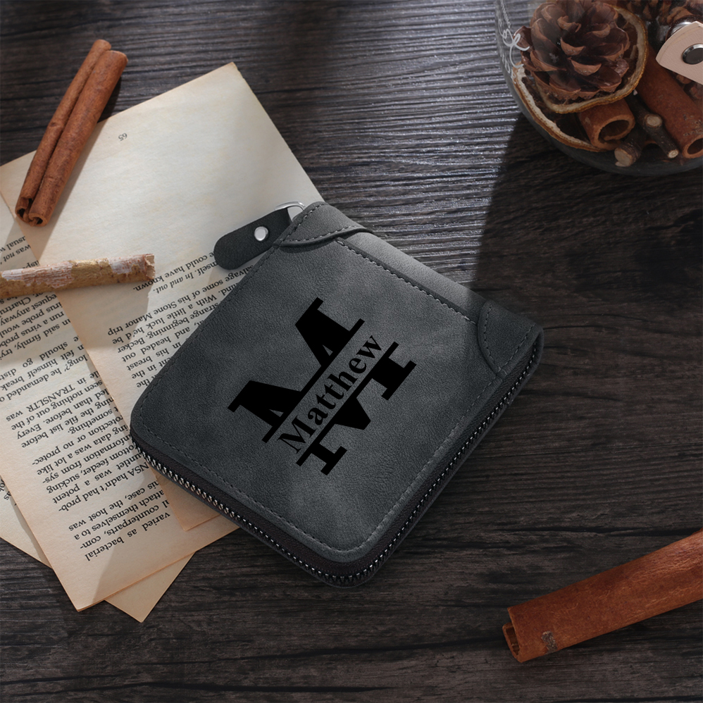 Portafoglio da uomo con chiusura lampo 1 lettera e 1 foto di linea personalizzabili regalo per uomo