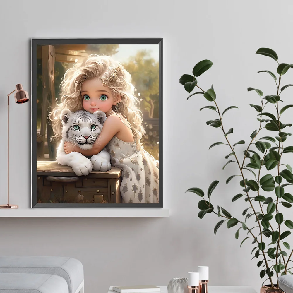 Diamond Painting - Full Round Drill - Sweet Girl Tiger(Canvas|30*40cm)