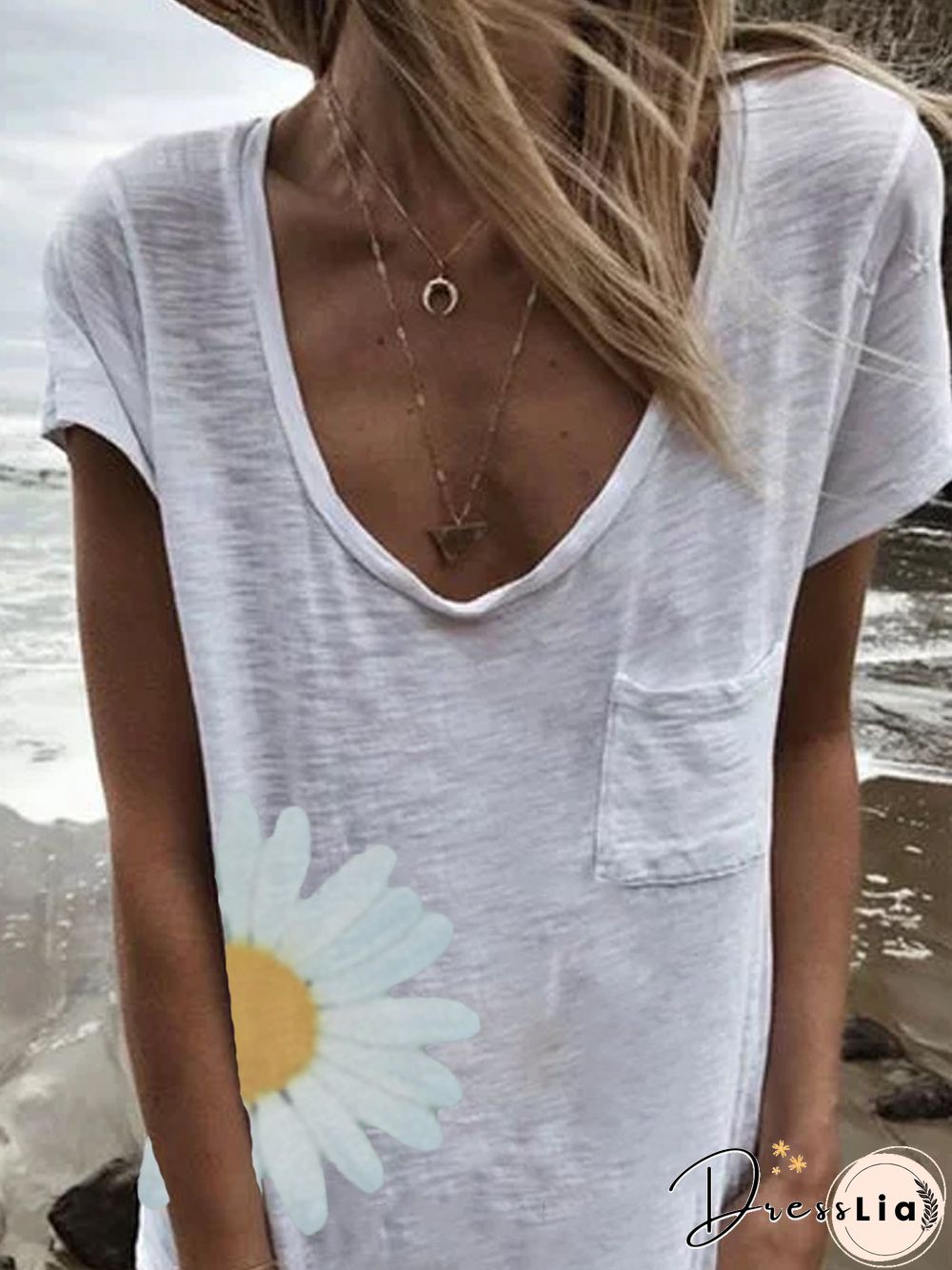 White Short Sleeve Floral Cotton-Blend Tops