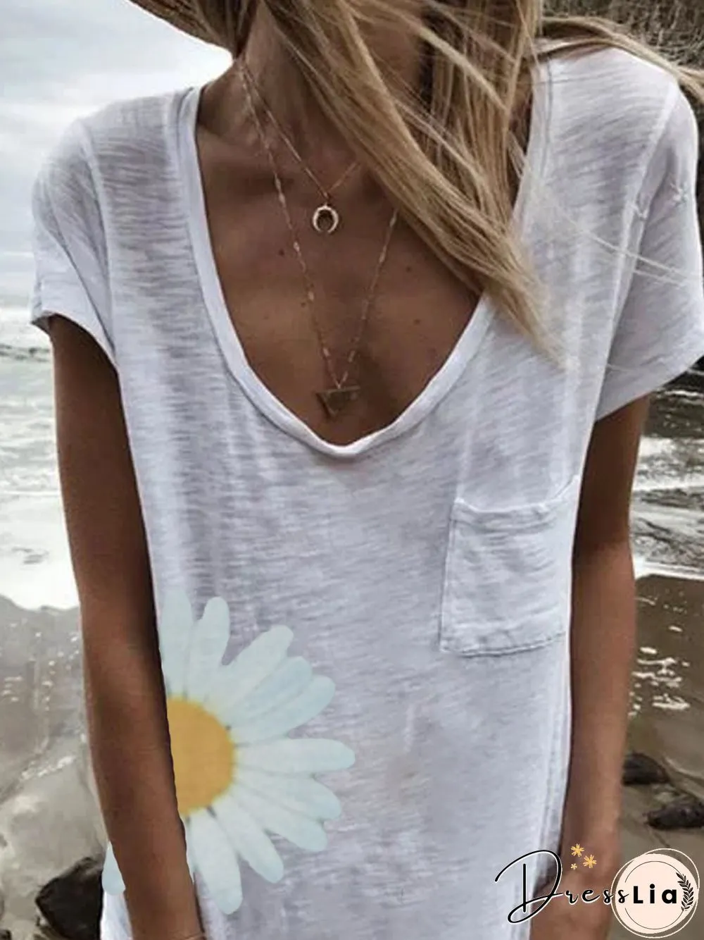 White Short Sleeve Floral Cotton-Blend Tops