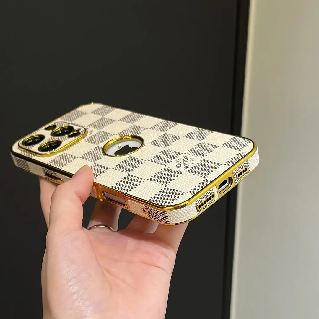LV Electroplated Leather Monogram Canvas Checkerboard Apple iPhone Case