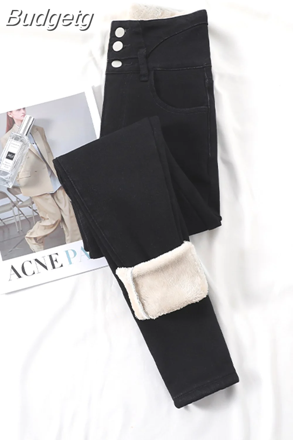 Budgetg ZV Winter Warm Jeans Woman 2023 High Waist Skinny Casual Velvet Ladies Trousers Denim Pants Streetwear Vintage Clothing