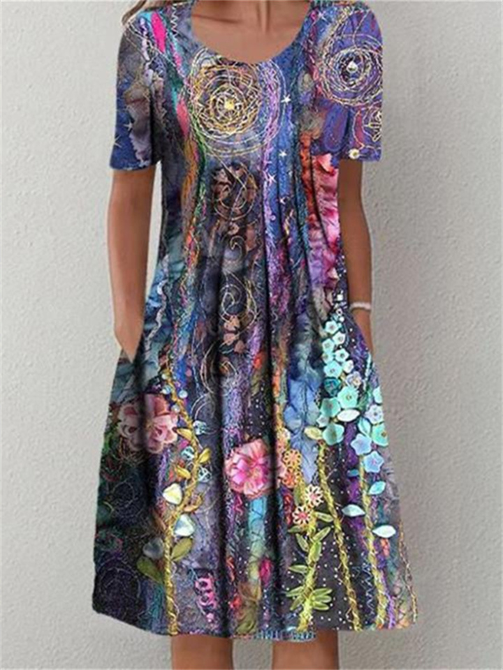 Women's shift Dress Elegant swing skirt Crewneck printed short-sleeved dress S M L XL XXL XXXL