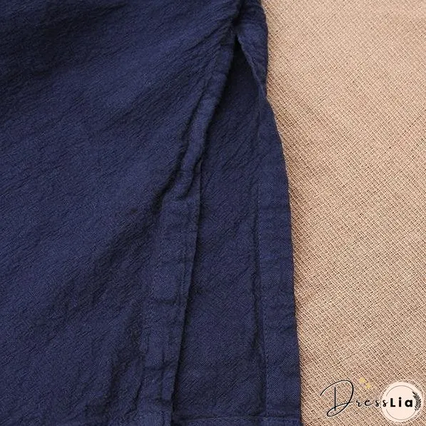 Women Cotton Linen Bandage Trench Coat V-Neck Vintage Cardigan Irregular Clothes Trench