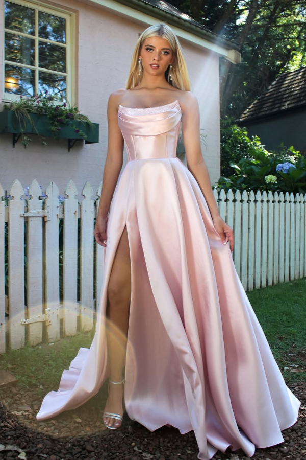 Candy Pink Split A-Line Prom Dress With Pockets ZT0726