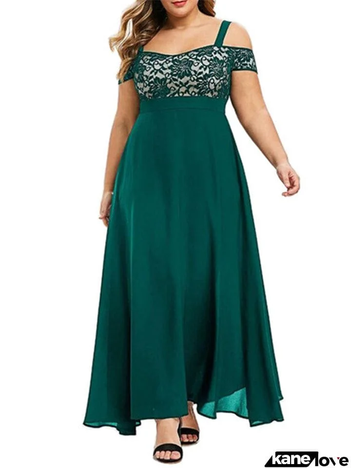 Women Plus Size Off Shoulder Floral Lace Maxi Dress