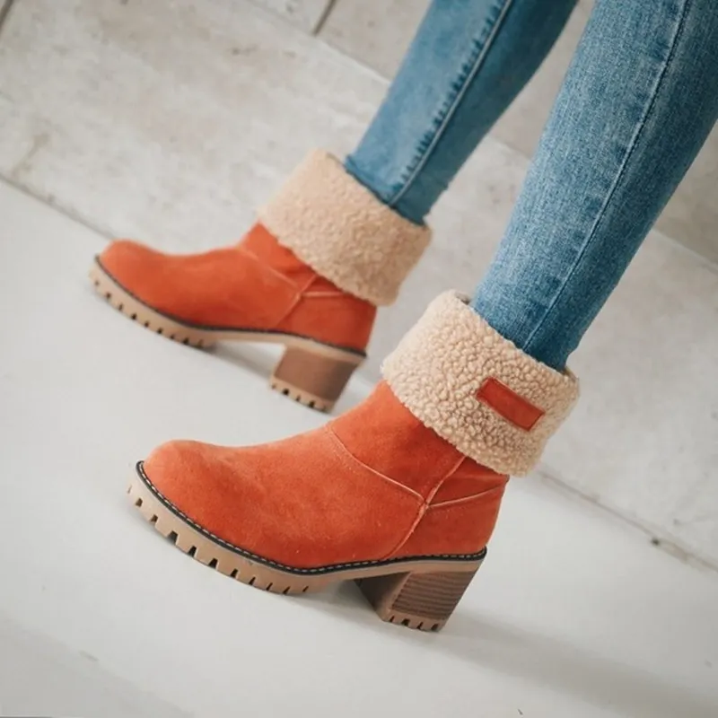 Breakj Breakj 2025 Autumn And Winter Mid-Boul Thick Heel Overslip Snow Boots 43-Yard Cotton Shoes
