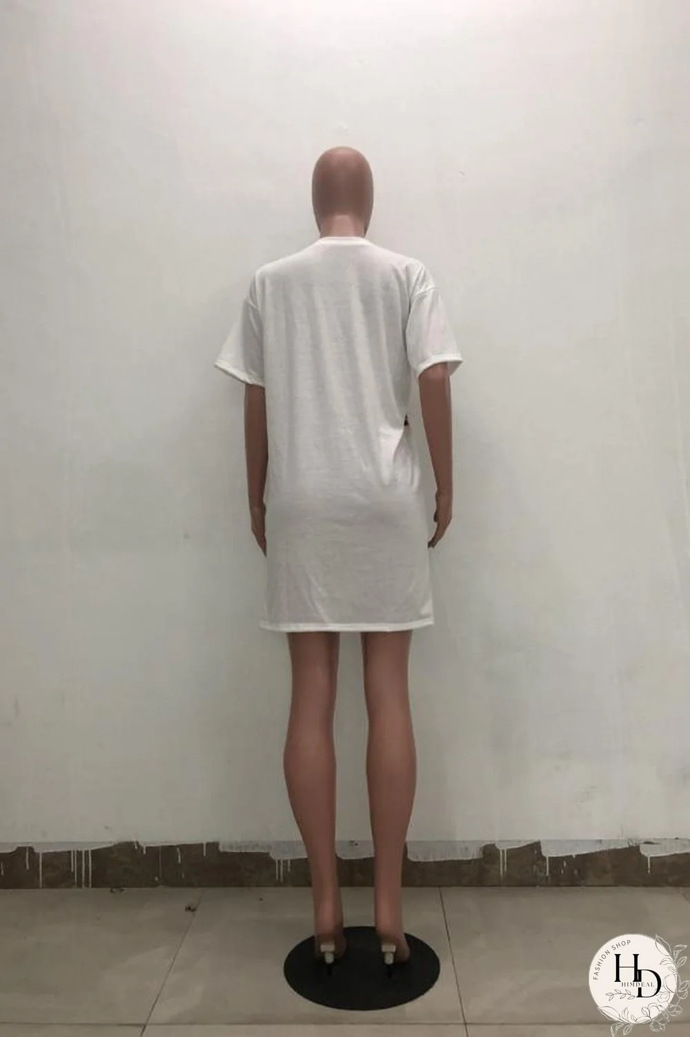 Black Cotton Casual Bat sleeve Short Sleeves O neck Step Skirt Knee-Length Print head portrait Print Dres