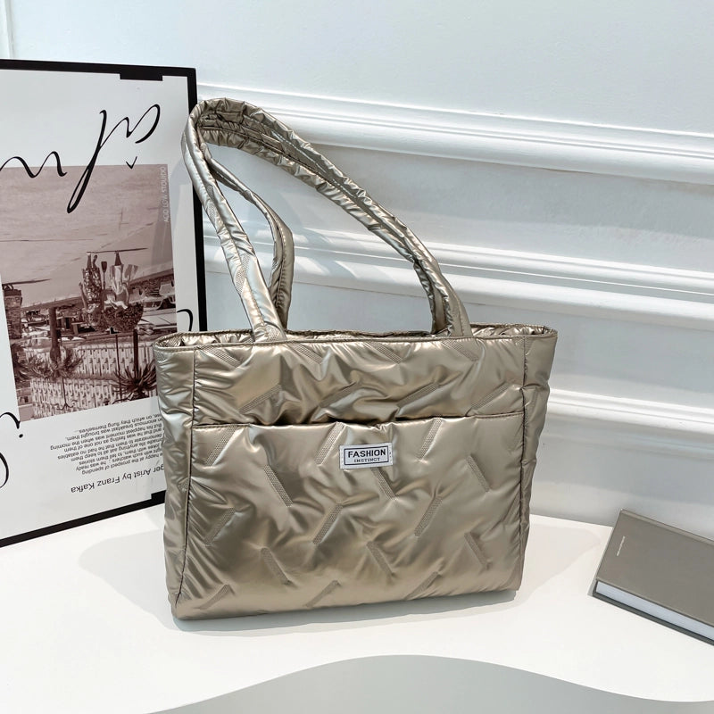 Women’s Medium Cloth Solid Color Streetwear Square Zipper Shoulder Bag Tote Bag