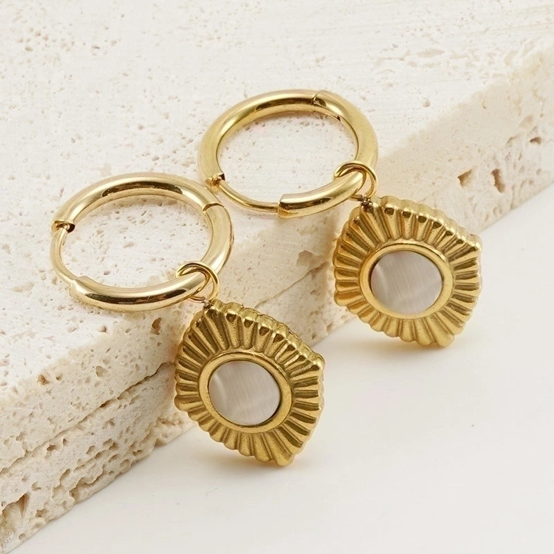 1 Pair Retro Round Water Droplets Snake Inlay 304 Stainless Steel Artificial Gemstones Turquoise 18K Gold Plated Stainless Steel Earrings