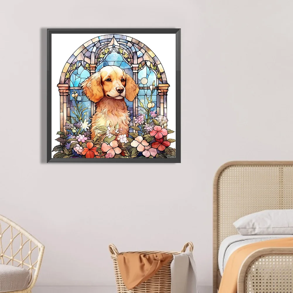 Diamond Painting - Full Round Drill - Stained Glass Dog(Canvas|30*30cm)