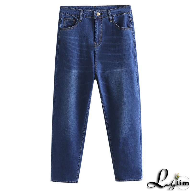 Women's Fashion Loose Straight High Waist Stretch Jeans