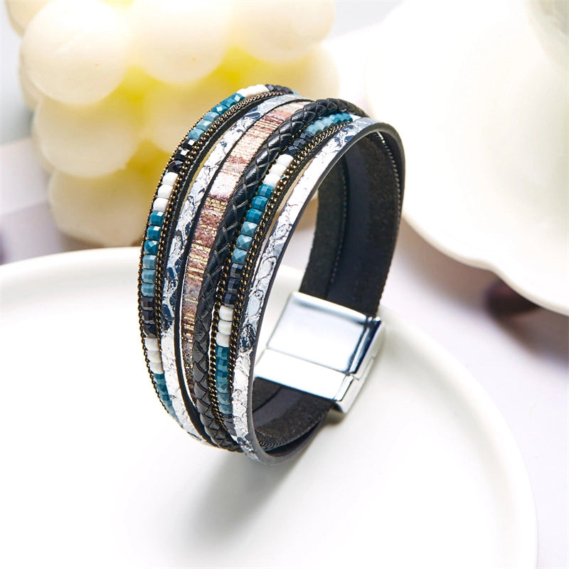 Hot New Bohemian Multi-layer Winding Bracelet Magnetic Buckle Trendy Artistic Men’s And Women’s Leather Bracelet