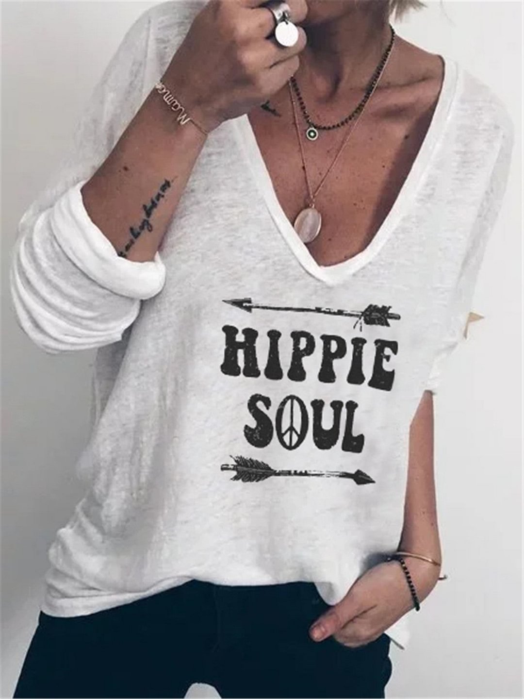 Casual cotton blend hippie soul V-neck top