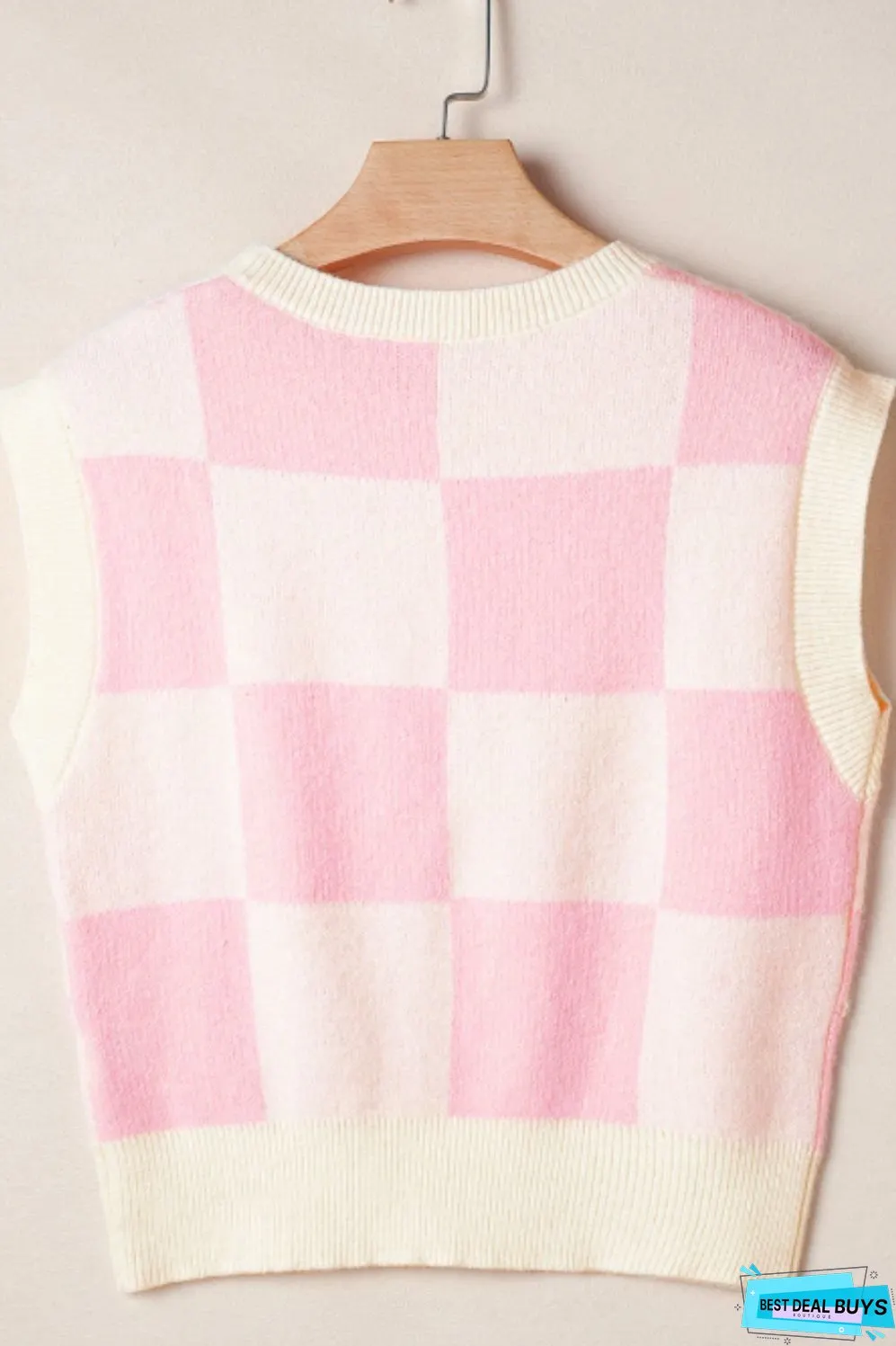 Bow Checkered Round Neck Sweater Vest