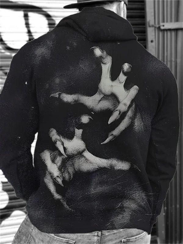 Men's Horror Ghost Hand Dark Gothic Print Hoodie
