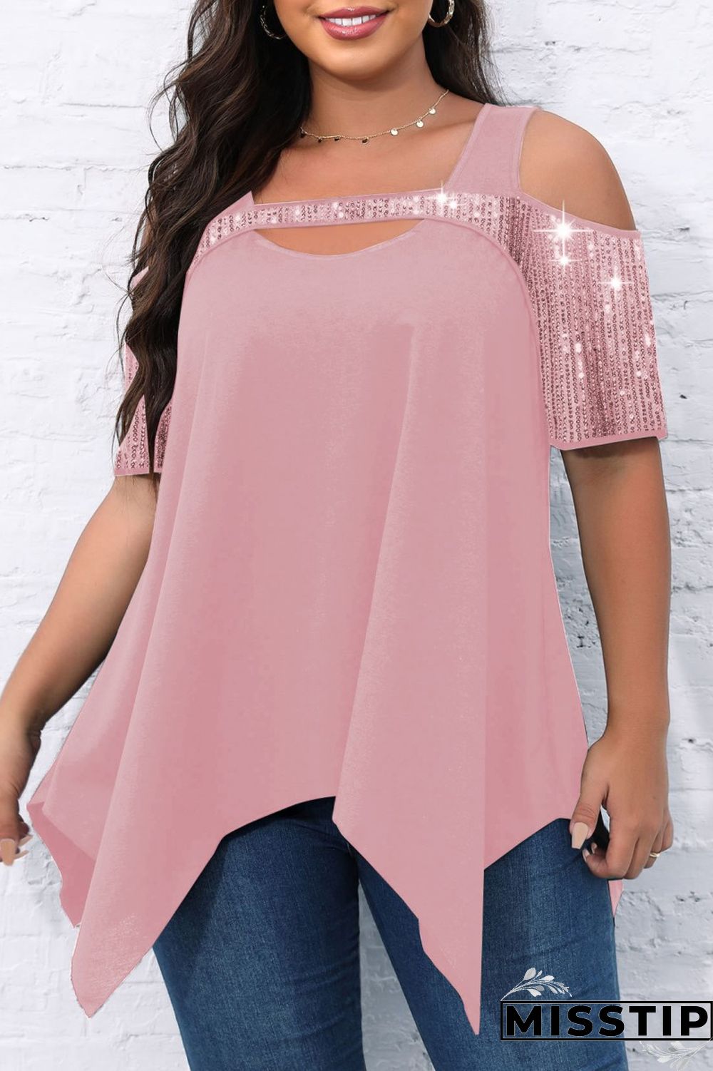 Black Casual Solid Hollowed Out Patchwork O Neck Plus Size Tops