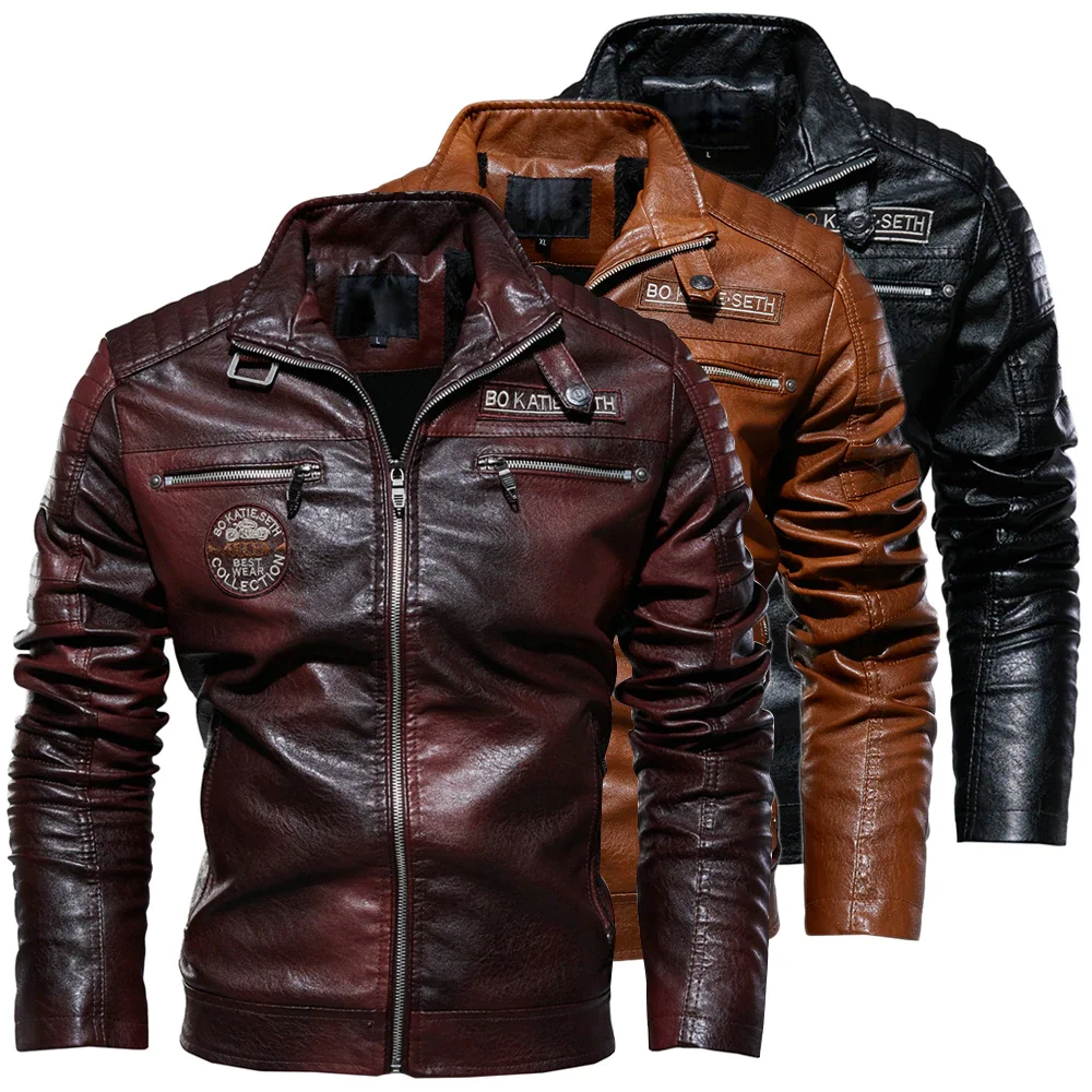 Men's Motorcycle Suit Stand Collar Casual Leather Jacket