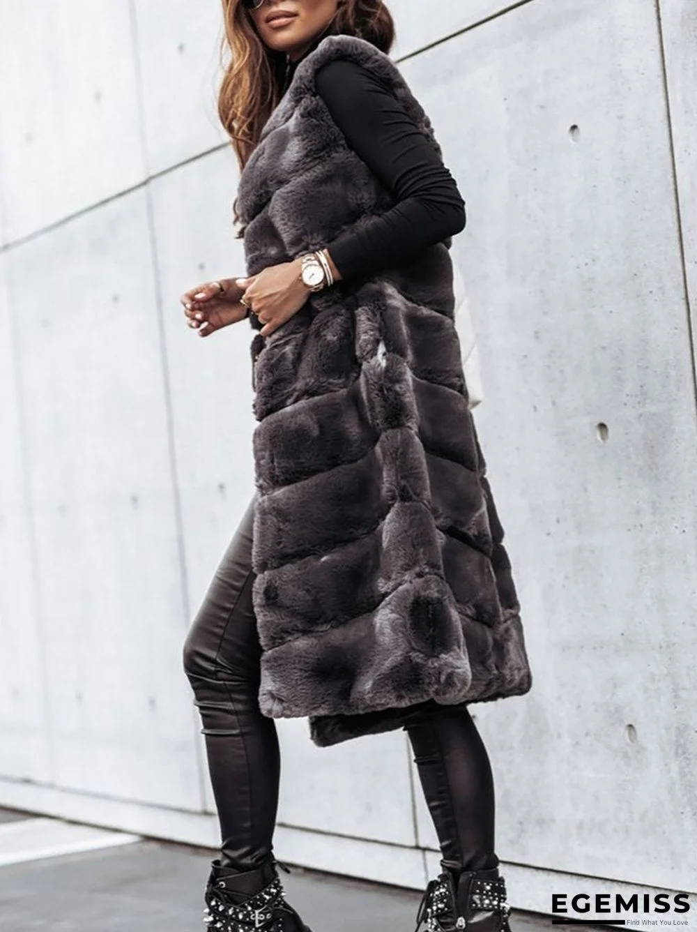 Solid Casual Furry Sleeveless Outerwear | EGEMISS