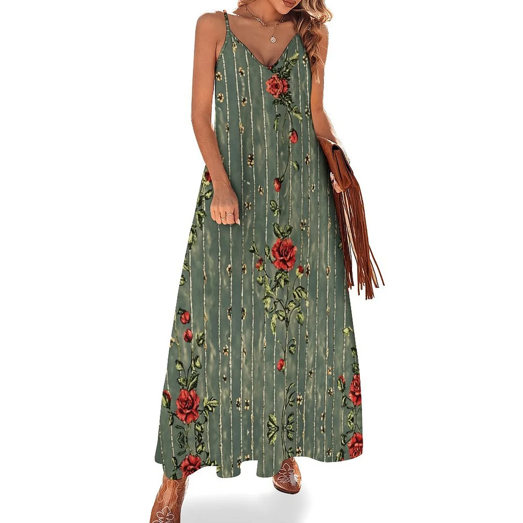 Style & Comfort for Mature Women Plus Size Printed Sling Casual Women Maxi Dress in Pattern Green, Floral, Red, Rose