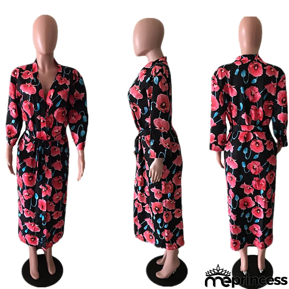 Casual Print Sashes Long Cardigan Coats