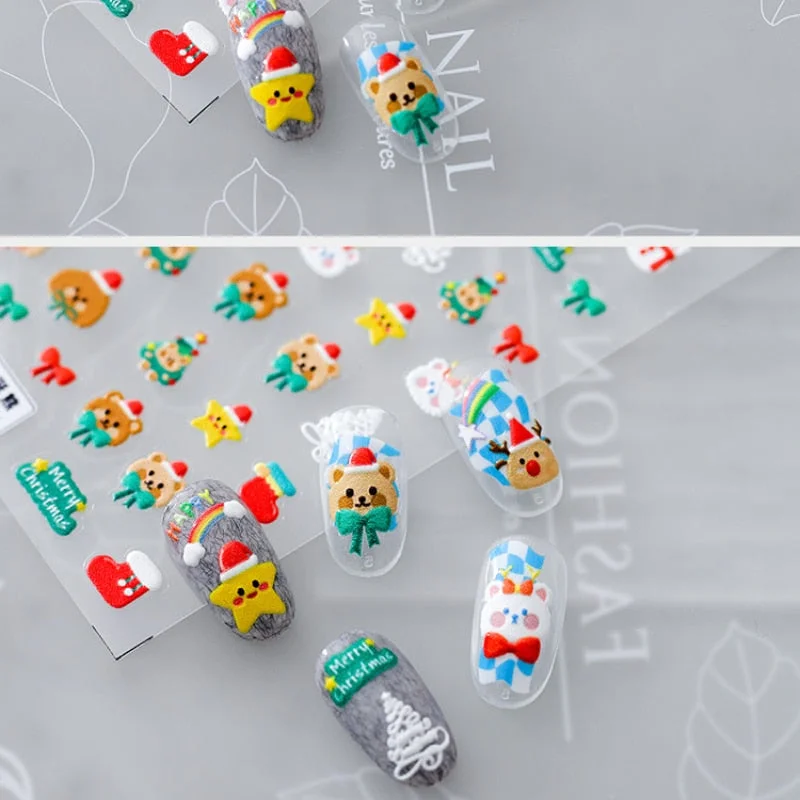 5D Christmas SnowFlake Snowman Nails Art Sticker Pro Frosted Thin Transparent Embossed New Year Nail Art Design Nail Stickers-Nail Inspo