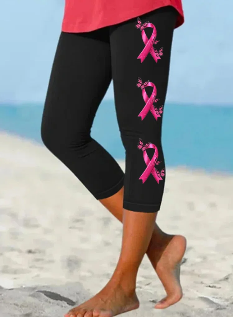 Women's Fight Breast Cancer Print Yoga Cropped Leggings socialshop