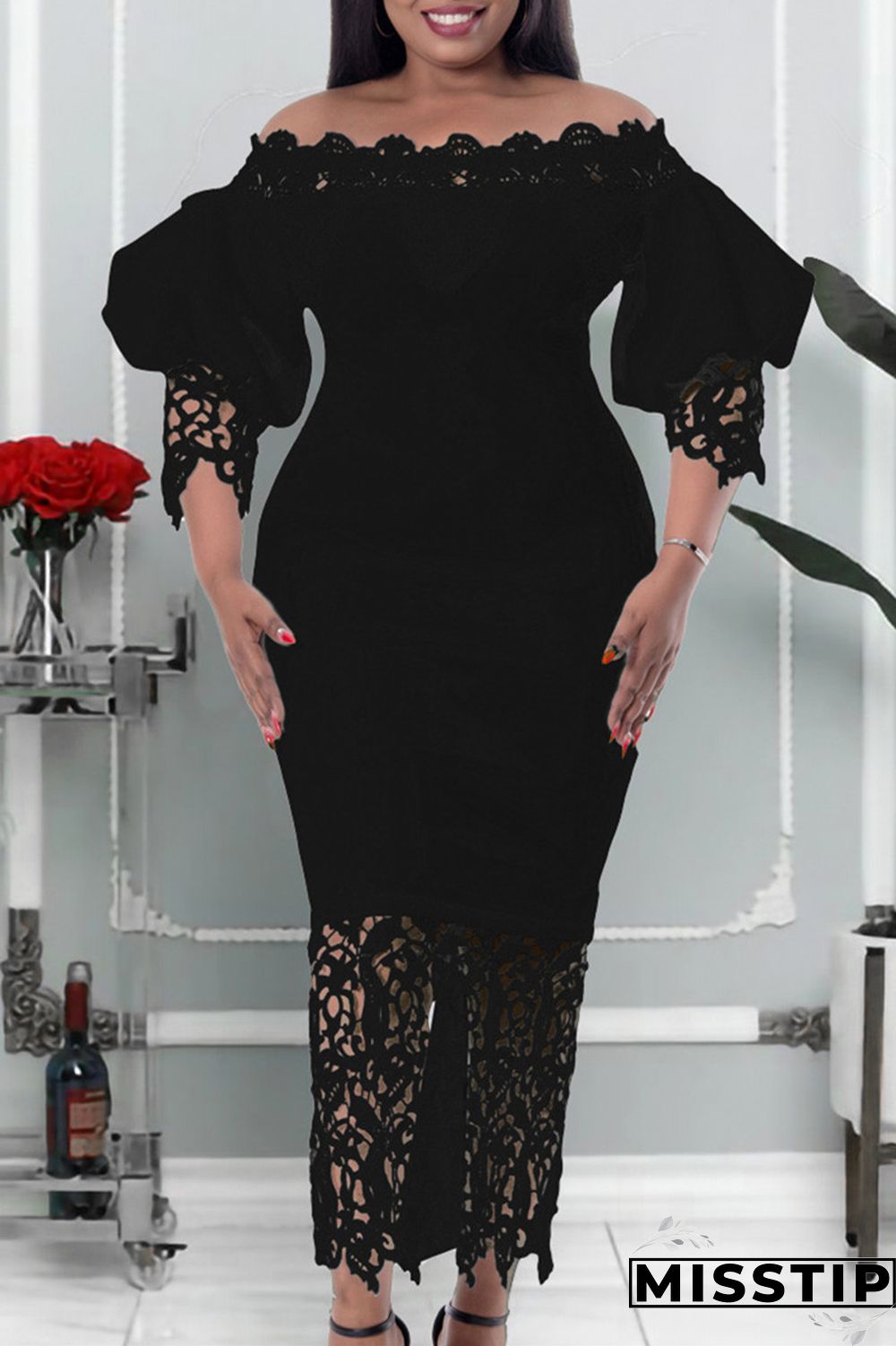 Blue Fashion Casual Solid Patchwork Off the Shoulder Long Dress Dresses