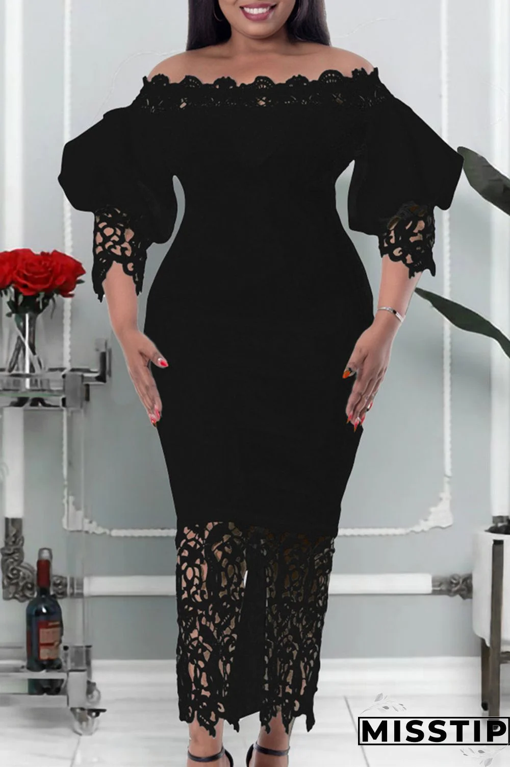 Blue Fashion Casual Solid Patchwork Off the Shoulder Long Dress Dresses