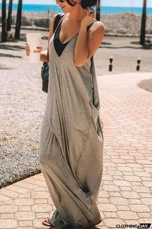 Deep V Neck Slip Maxi Dress