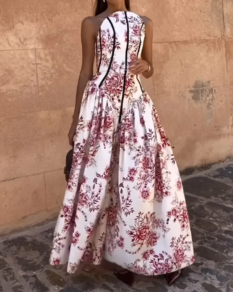 Sleeveless waist printed dress