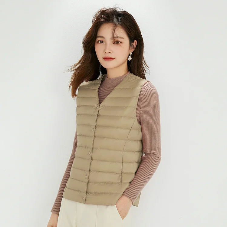 Woherb 2024 New Autumn And Winter Light Down Jacket Vest Female Warm Slim Inside The Vest Vest White Duck Velvet-Outfit Ideas