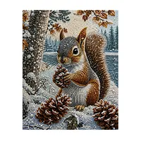 Snowy Pinecone Squirrel - Pearls Painting