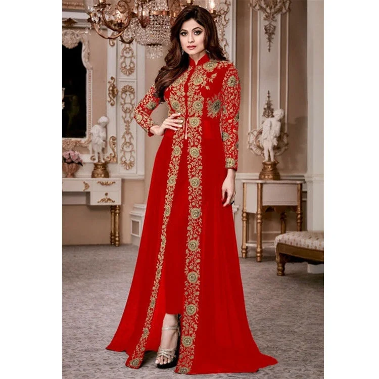 Brownm Collar Lace Chiffon Dress Retro Style Long Dresses