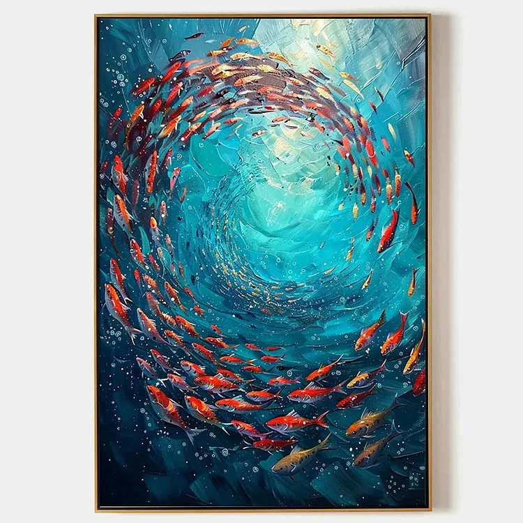 CORAL SWIRL: Vertical Fish Painting, Colorful, Ocean（Canvas painting）