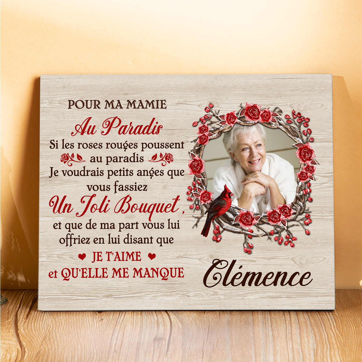 À ma Mamie - Cadre en Bois Commémoratif 1 Prénom et Photo Personnalisés