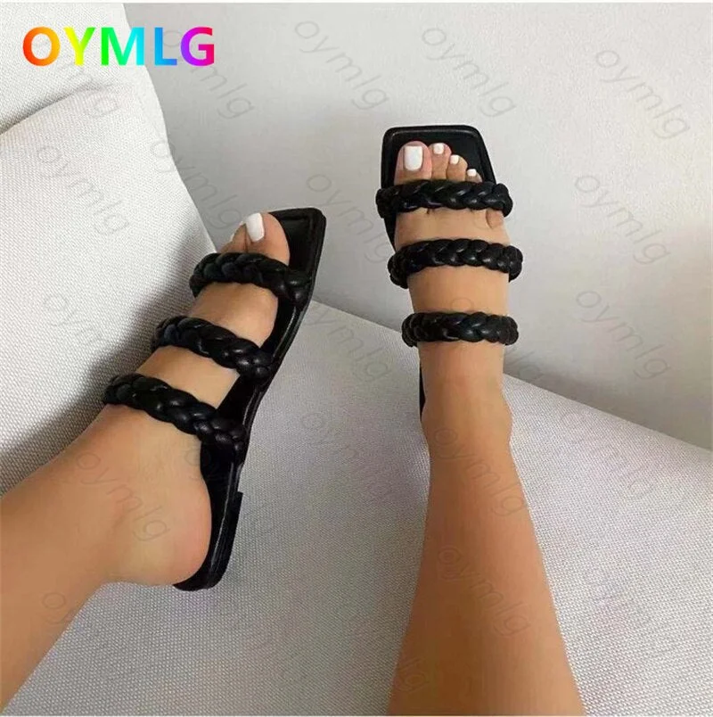 2021 summer flat slippers women cross-border large size solid color European  American dew shoes woman sandles shoes for women
