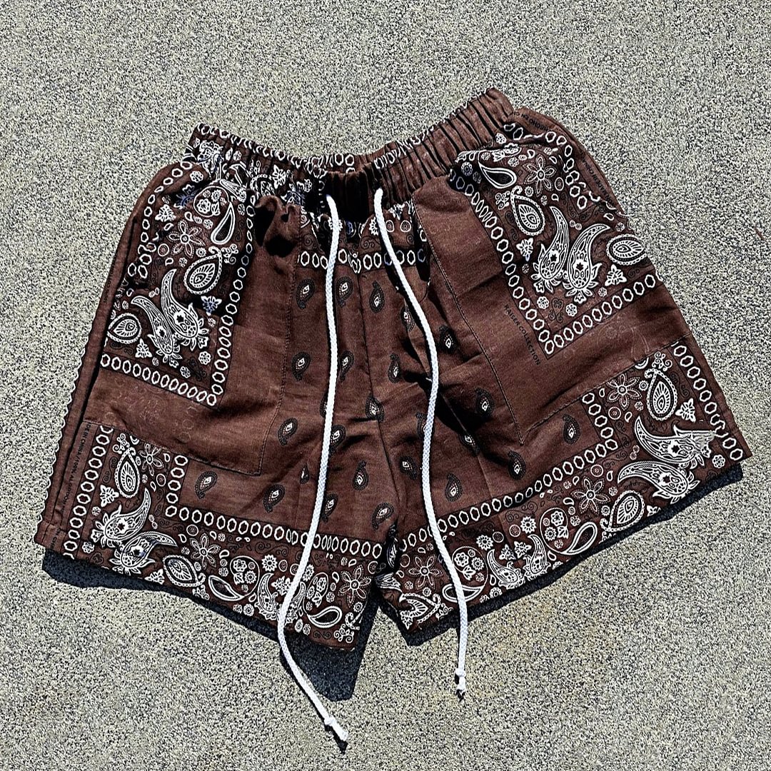 Vintage coffee color cashew flower casual shorts
