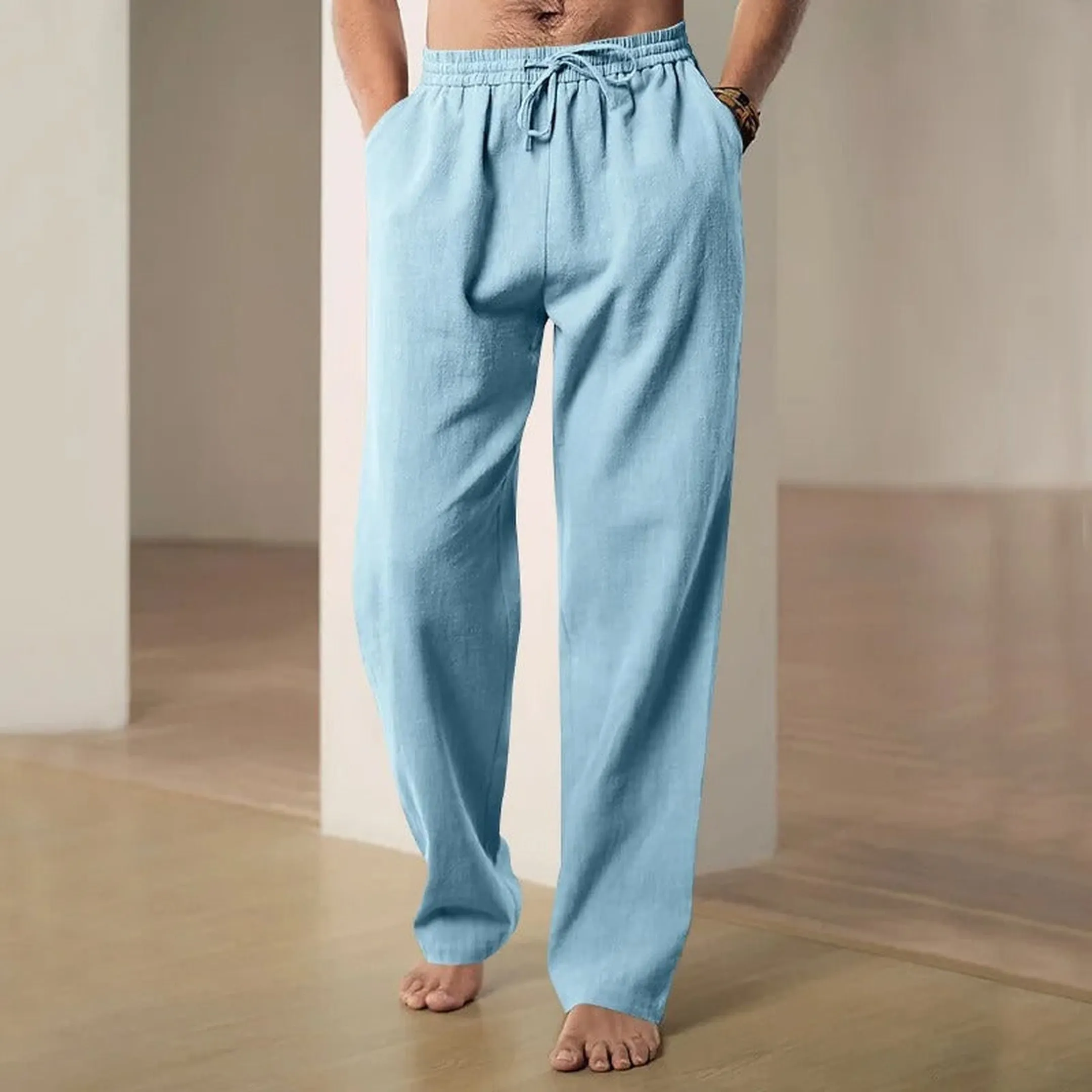 Men's Linen-Blend Trousers &ndash; Drawstring Weekend Comfort
